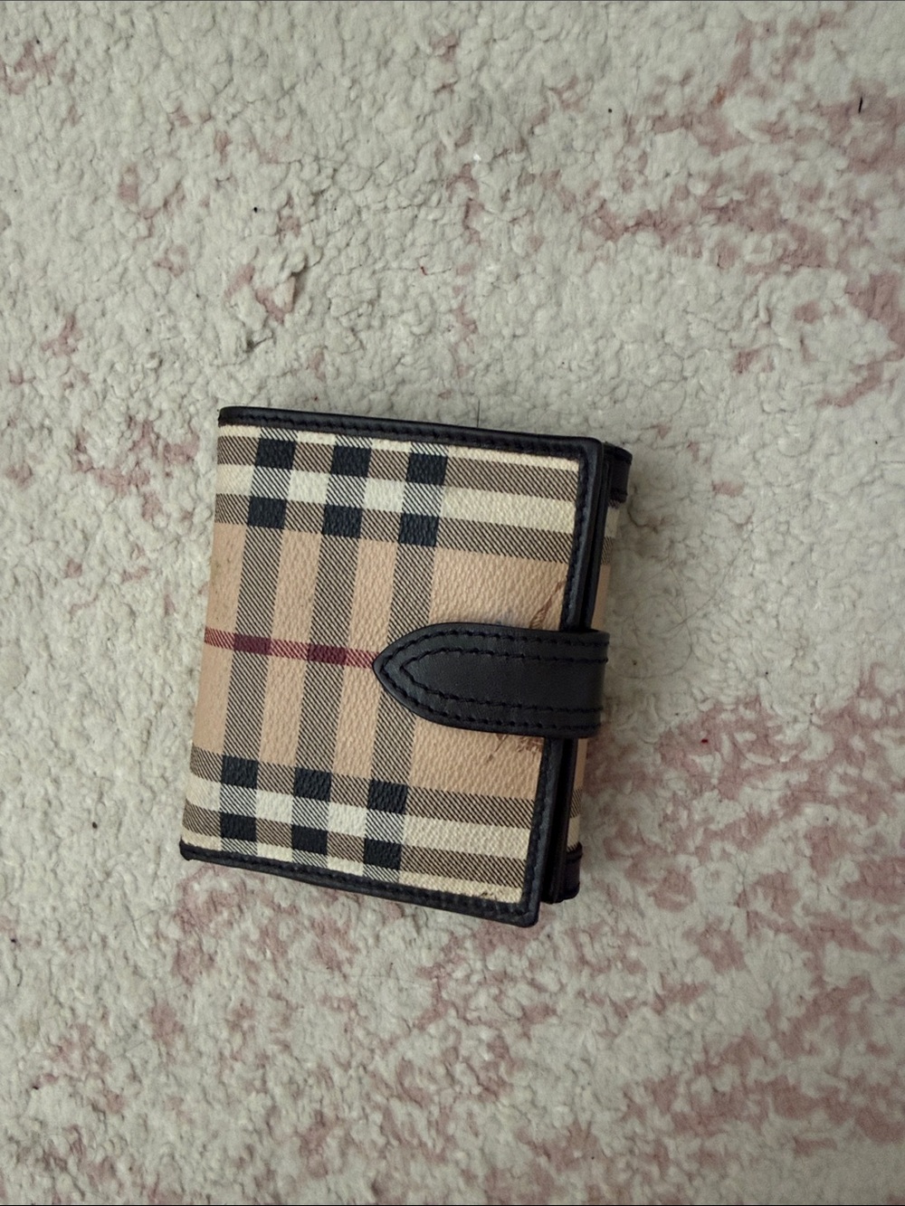 Burberry Beige Classic Check Card Holder with Black Trim